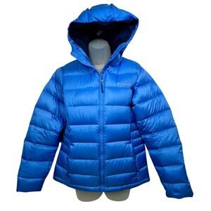 COLUMBIA Omni-Heat Down Jacket Sz Small Ski Coat Water Resistant Hooded Blue